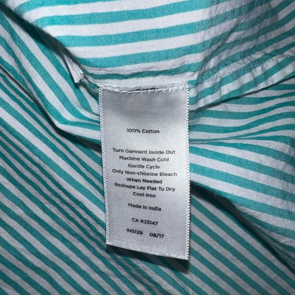 Talbots Green White Striped Bell Sleeve Popover Top Blouse Size L - Picture 6 of 9